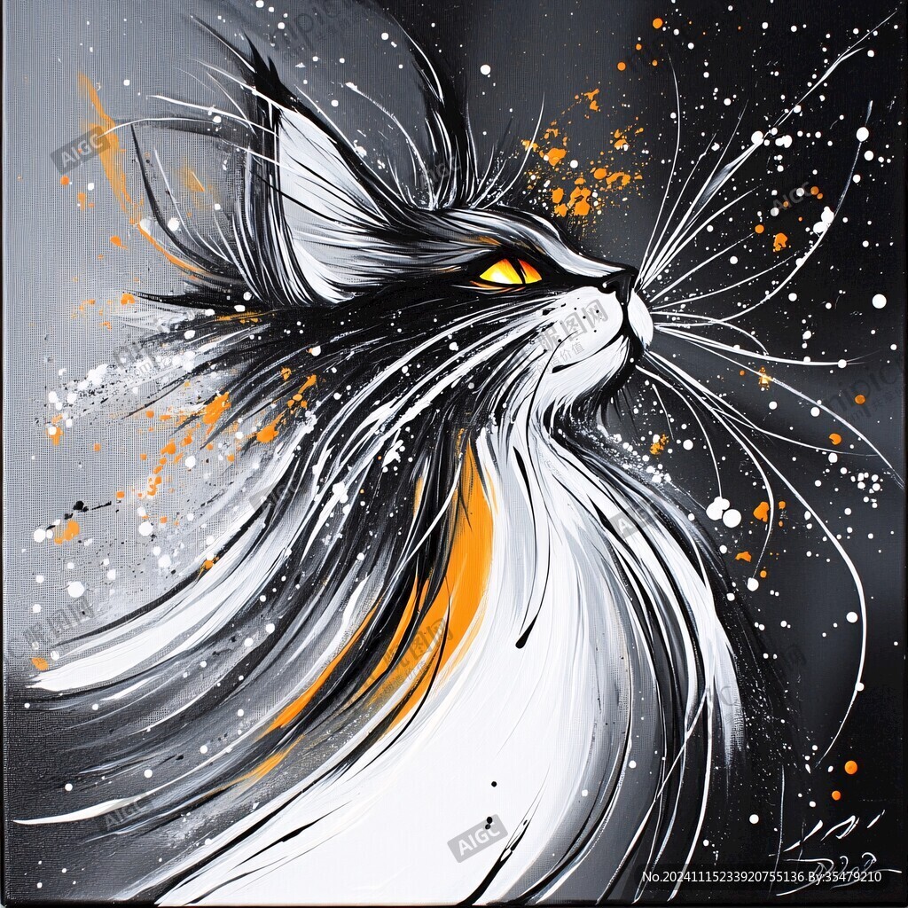 手绘猫抽象画