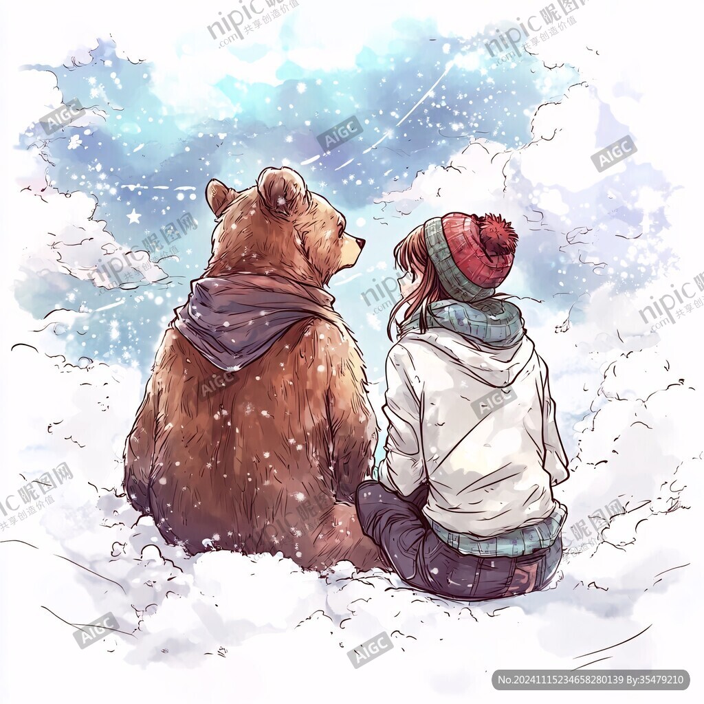 熊和女孩插画