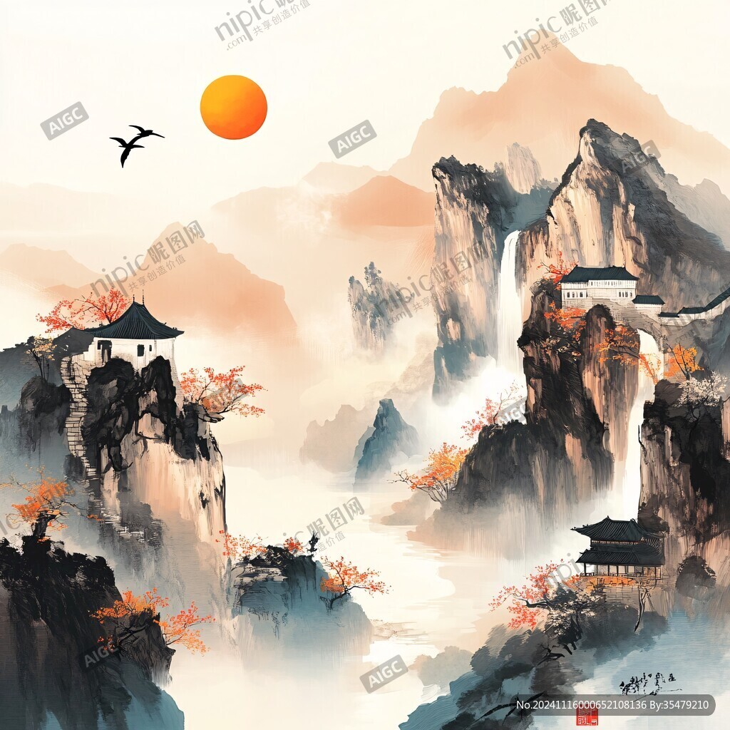 楼阁山水意境画