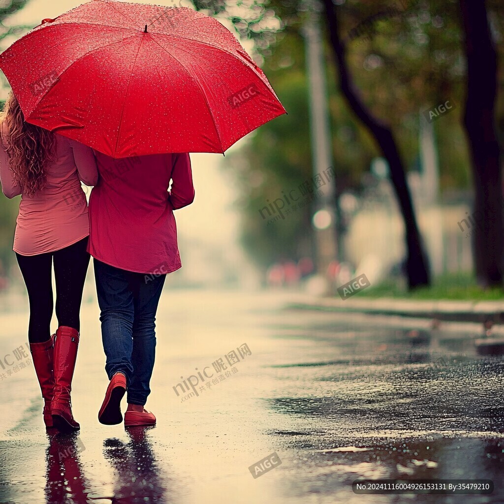 情侣雨中漫步