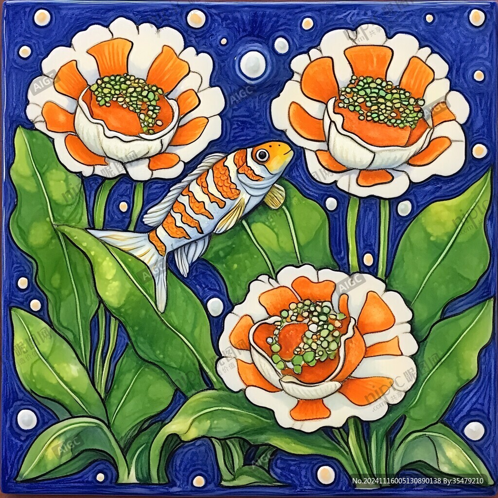 玄关九鱼锦鲤插画