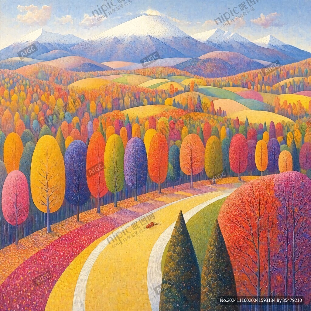 秋天来了油画风景