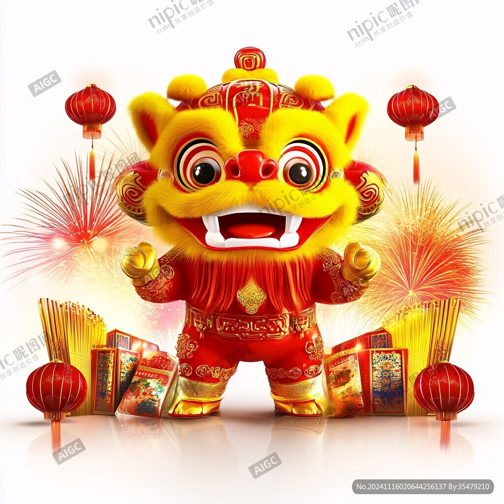 舞狮醒狮舞龙春节元素