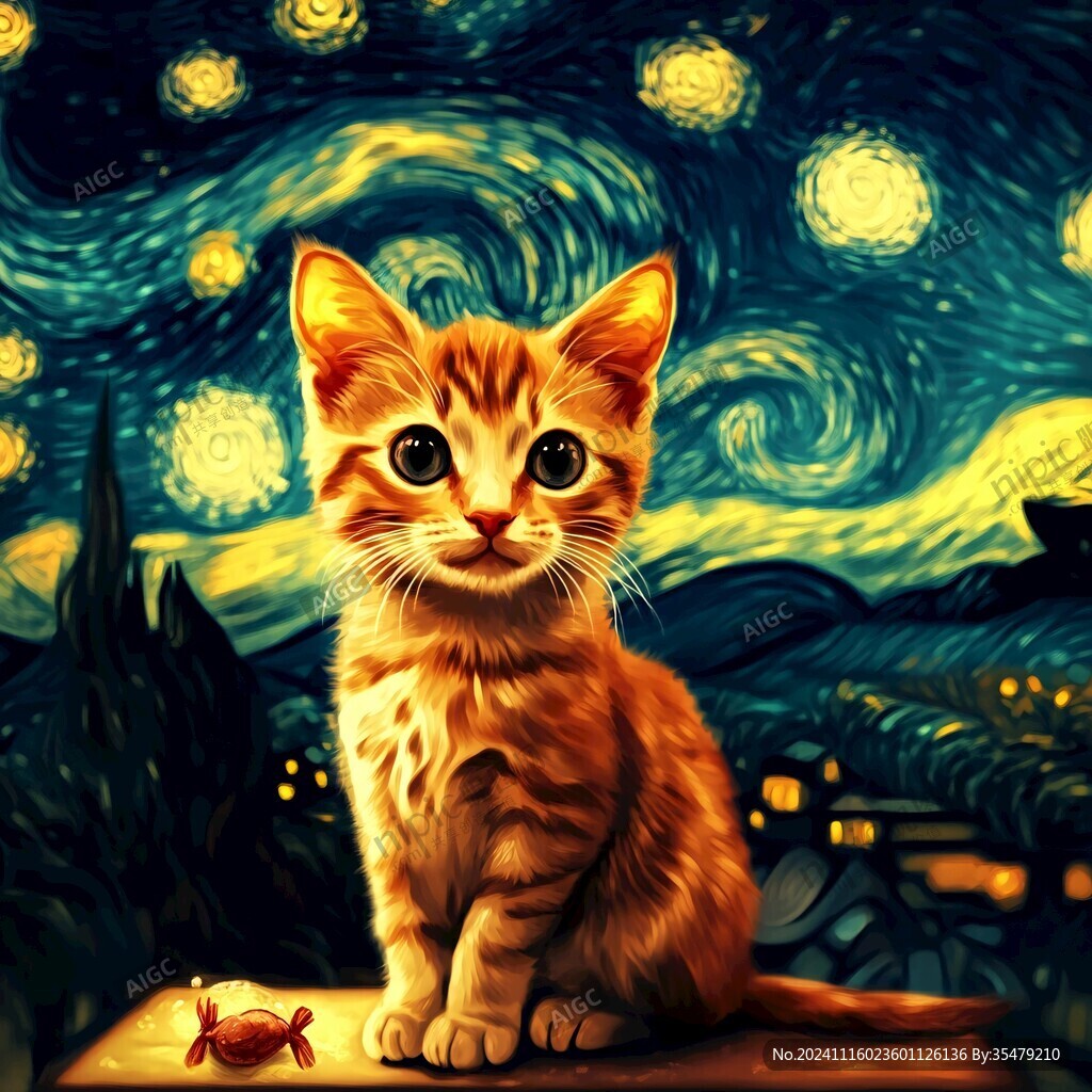 夜晚猫咪插画