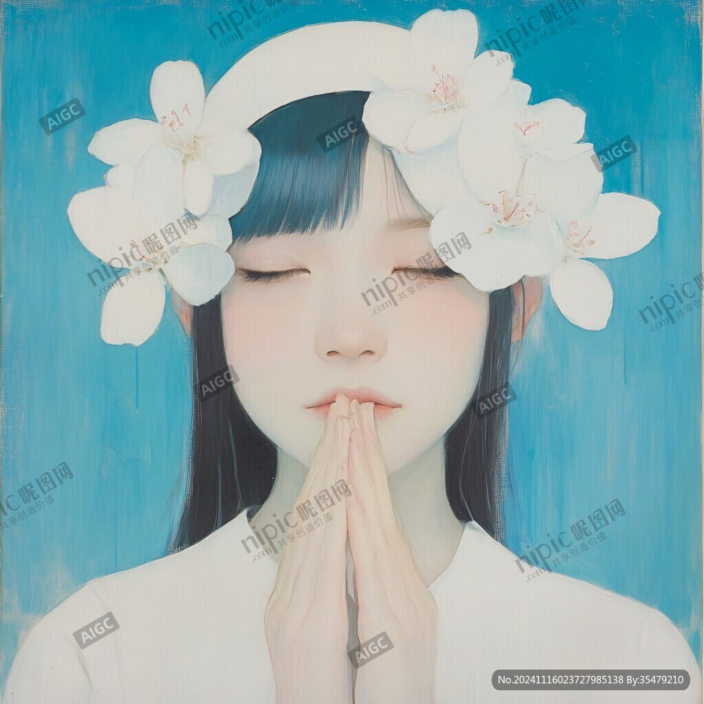 少女祈祷插画
