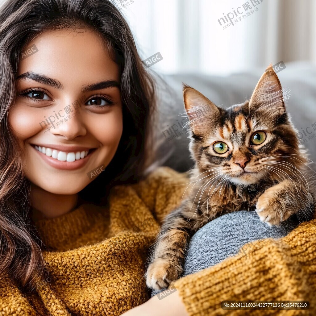 抱着她的宠物猫