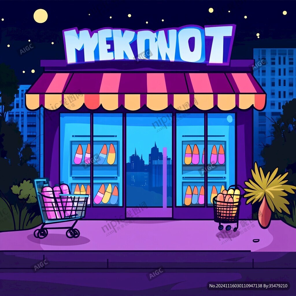 超市门头夜景