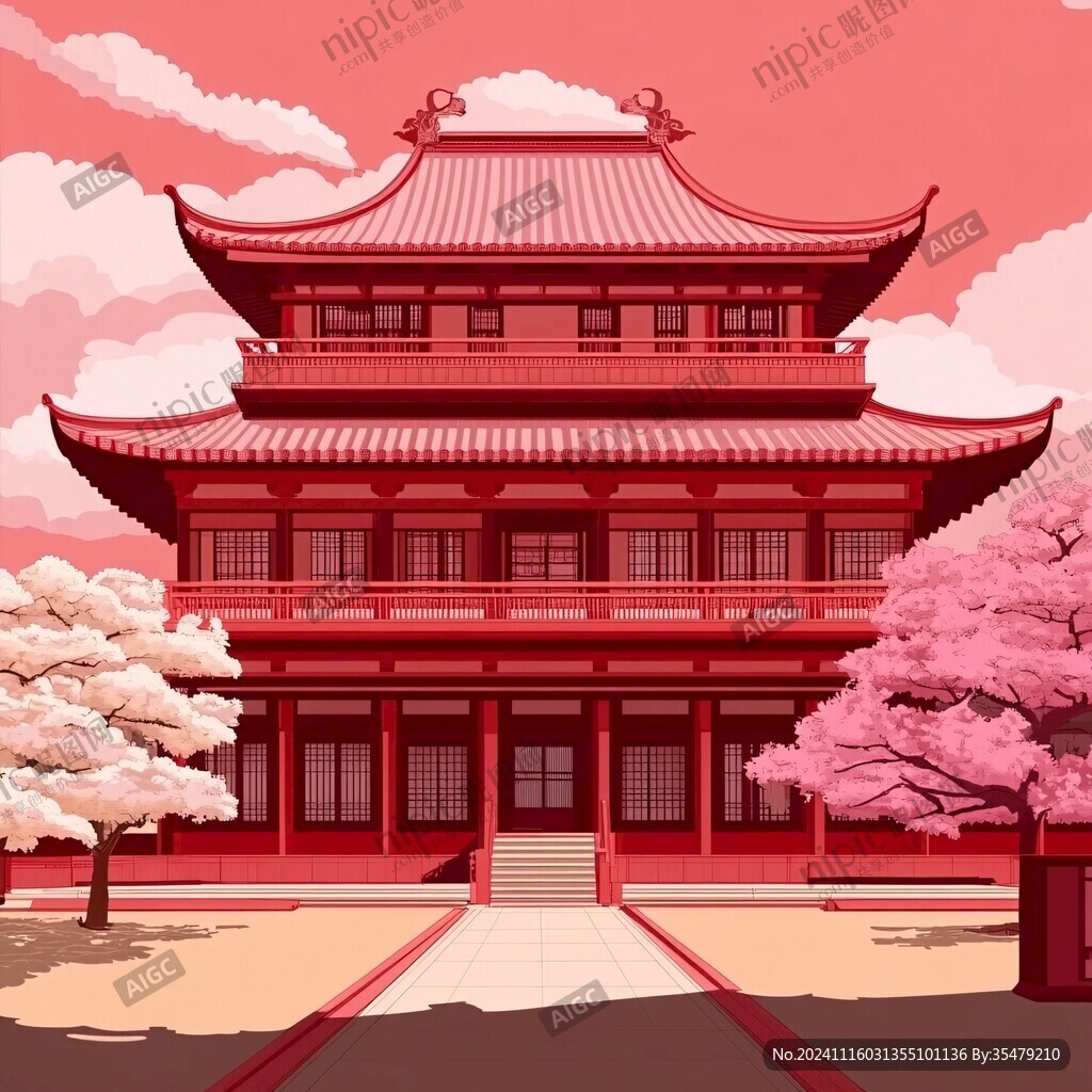 赏樱楼插画