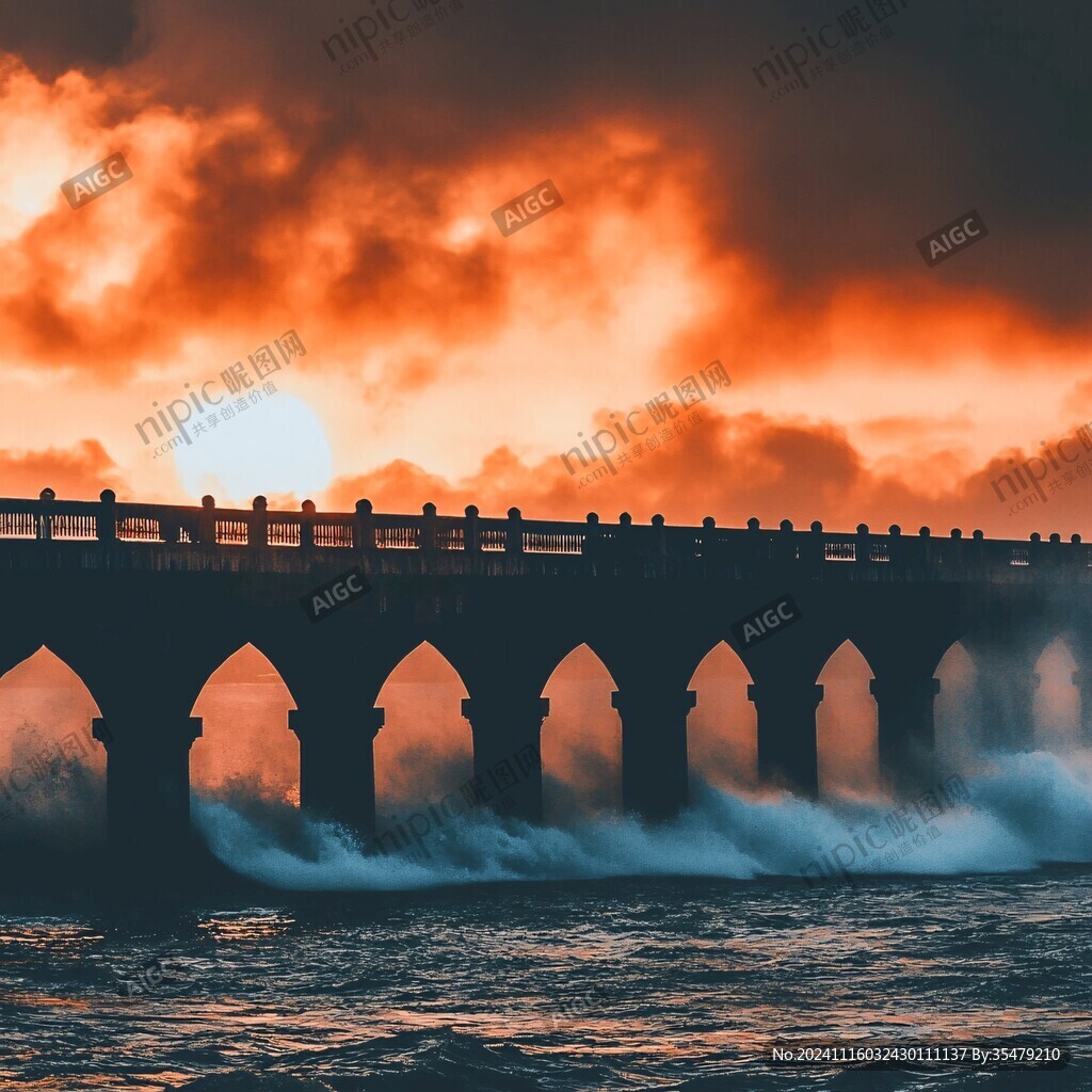 夕阳七孔桥
