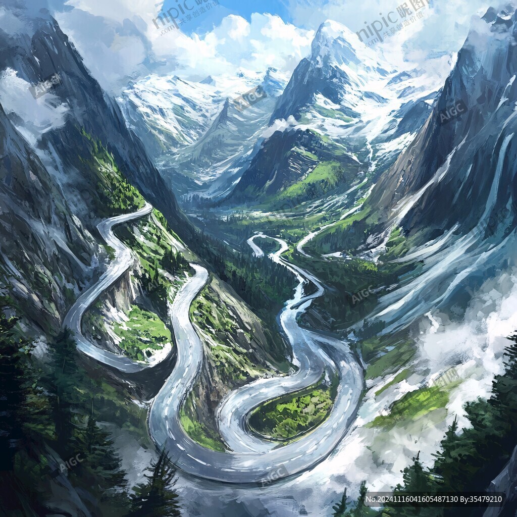 蜿蜒河流山间道路
