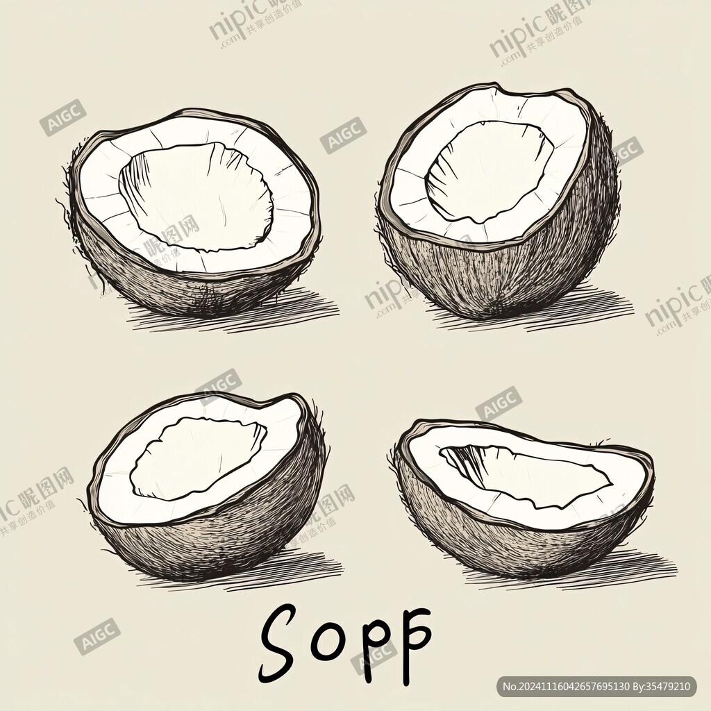 手绘椰肉原料插图
