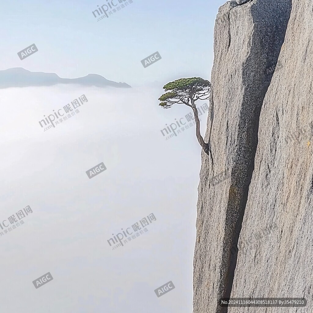 云雾松树奇石