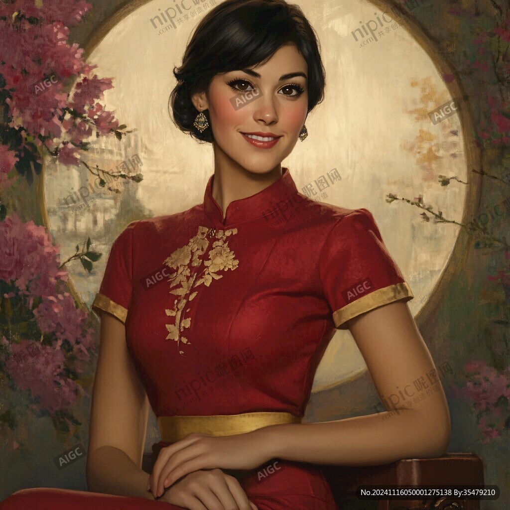 旗袍美女手绘古典美女
