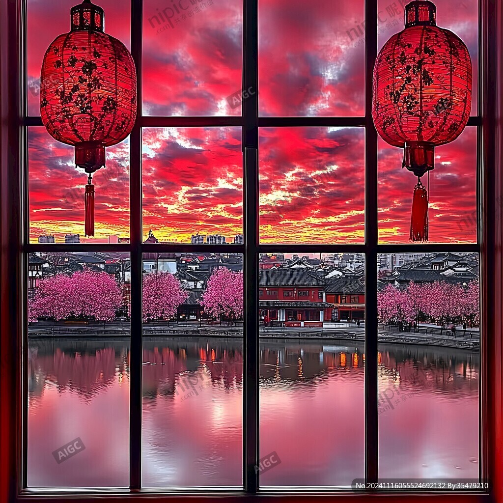 窗外红霞