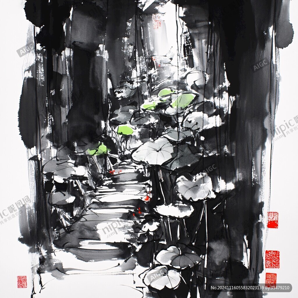 荷塘水墨画