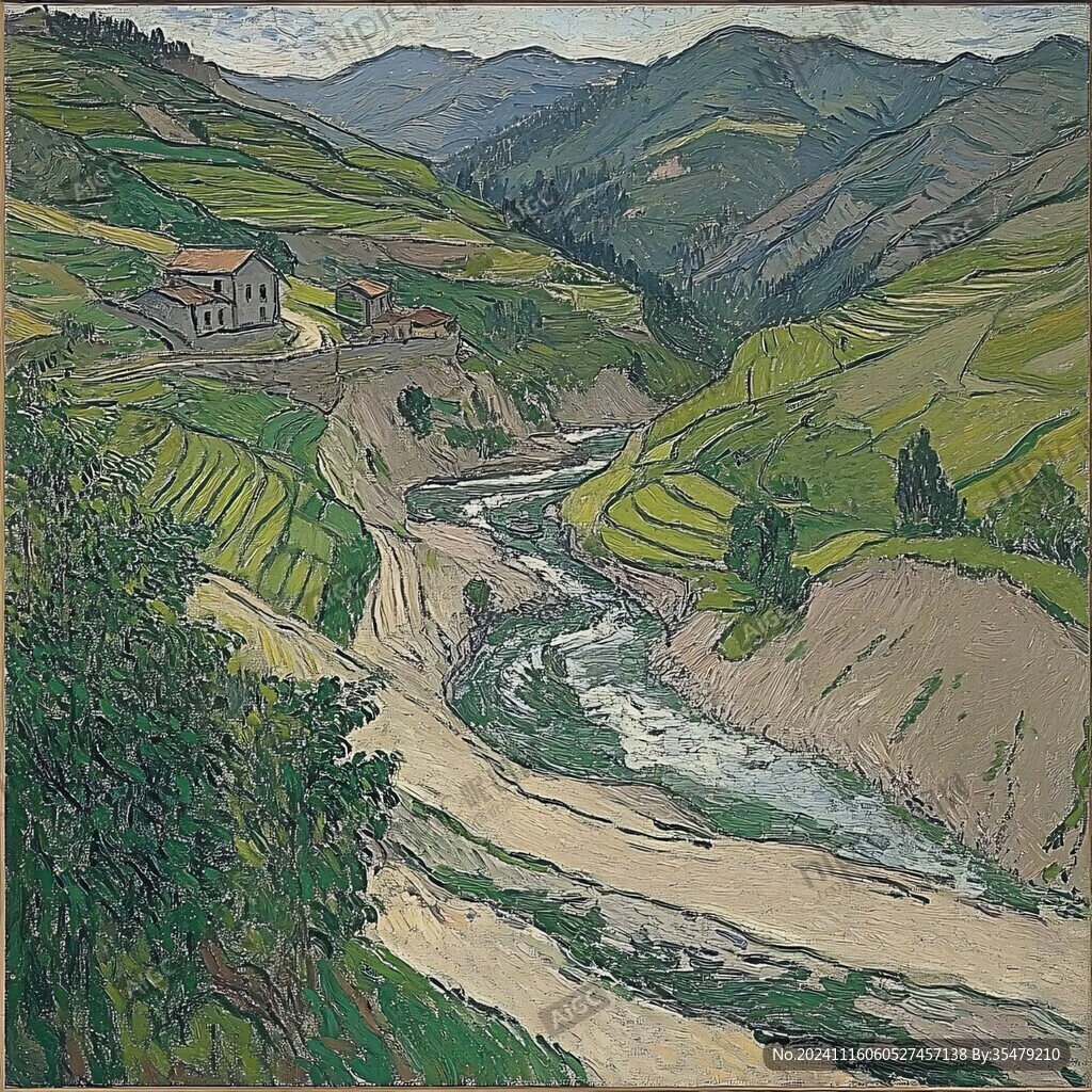 梯田水粉画