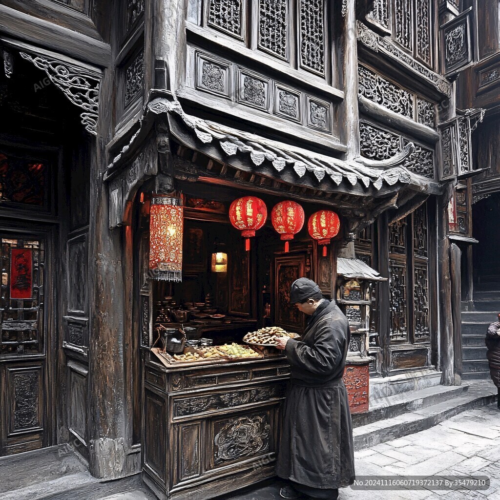 古代美食街景