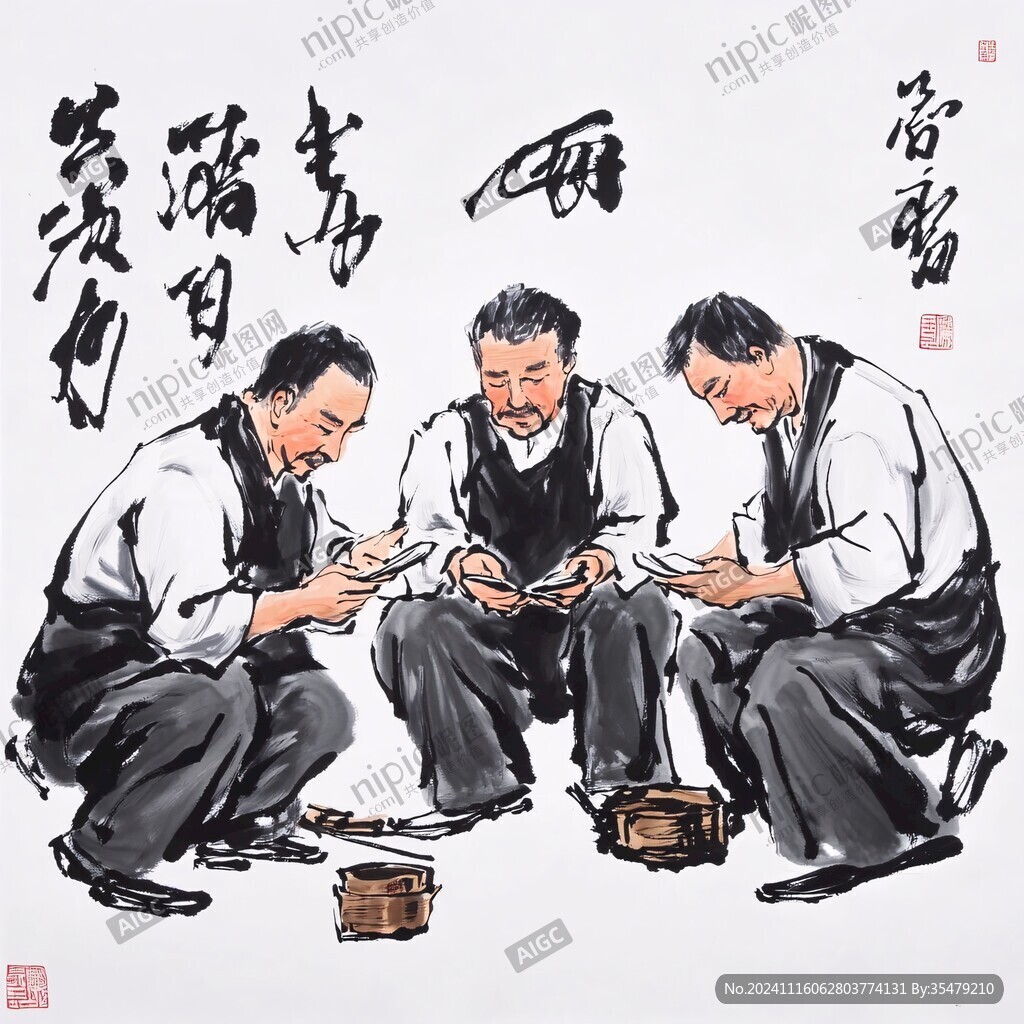 品茶人物画