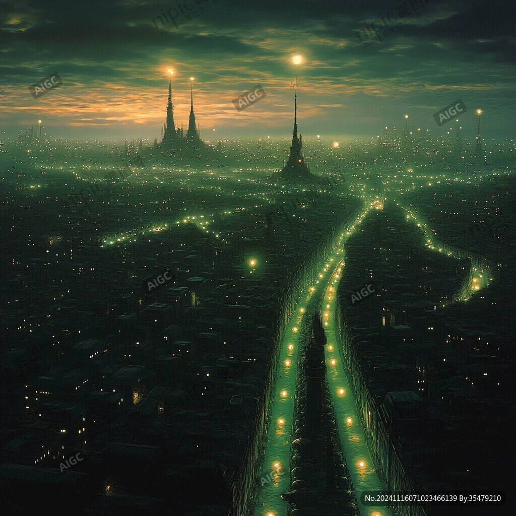 城市夜空唯美手绘