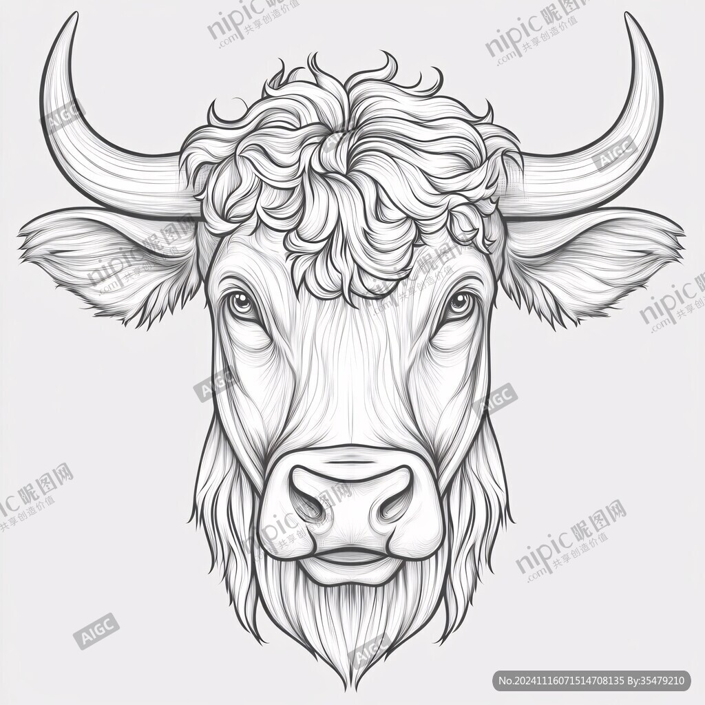 线描牛头