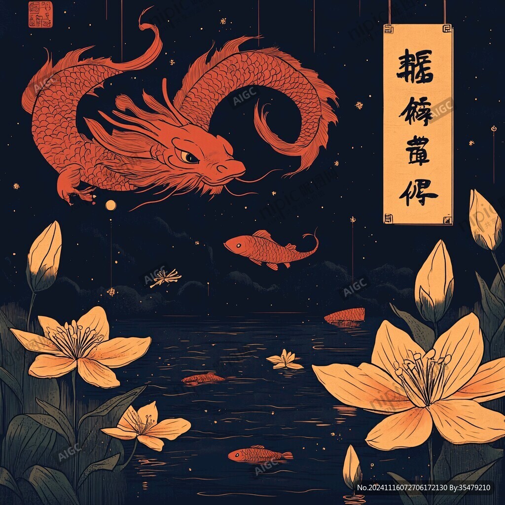 龙年烫金插画