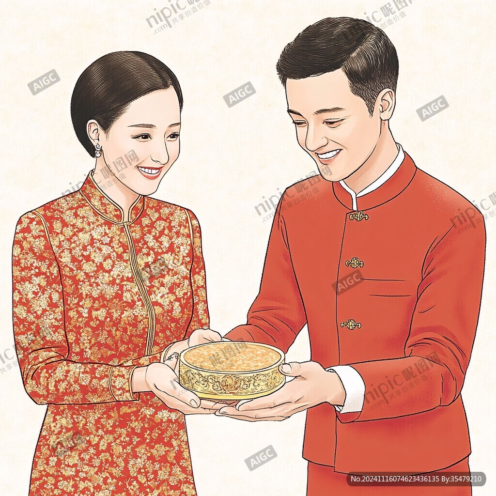新年情侣头像插画