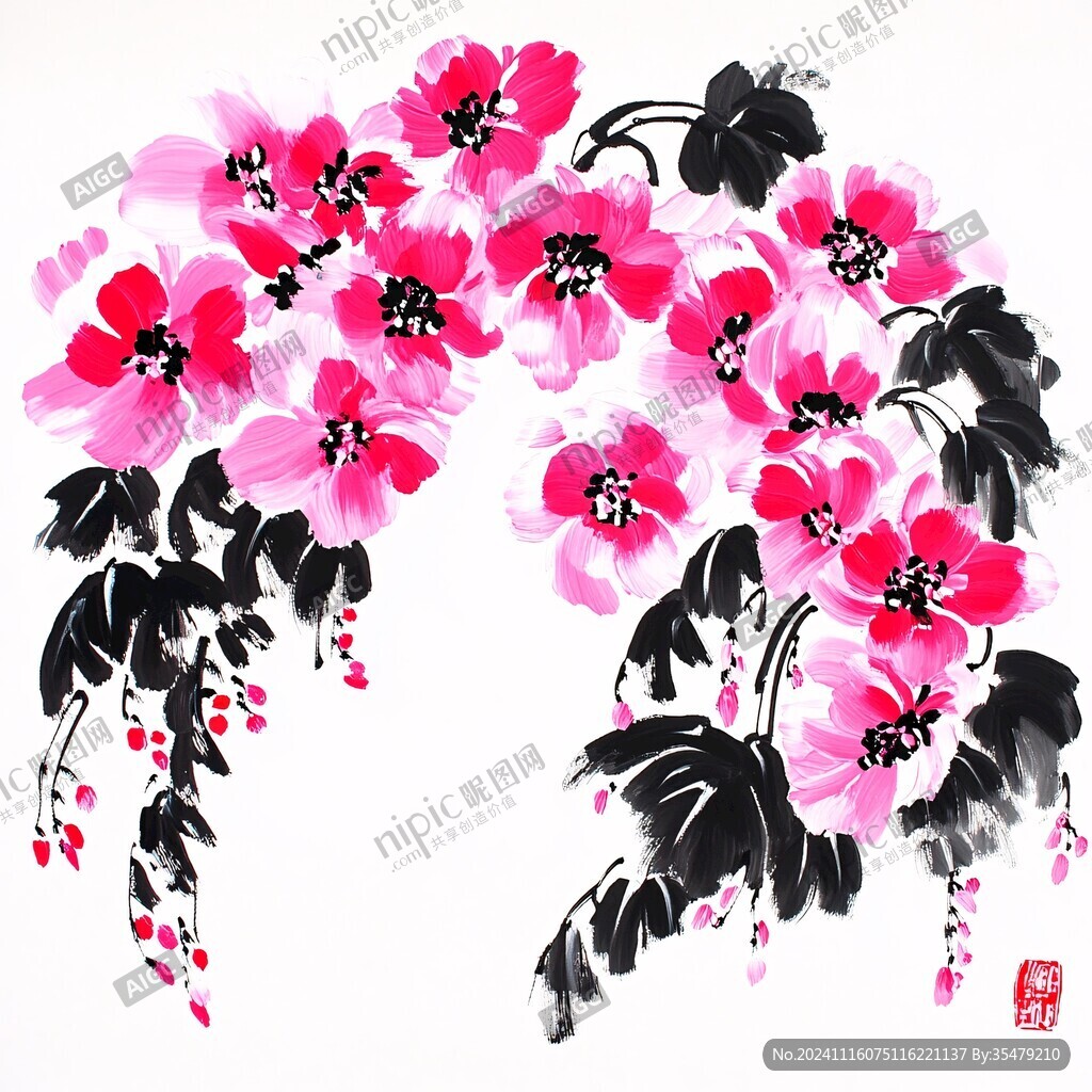 蜀葵水墨画