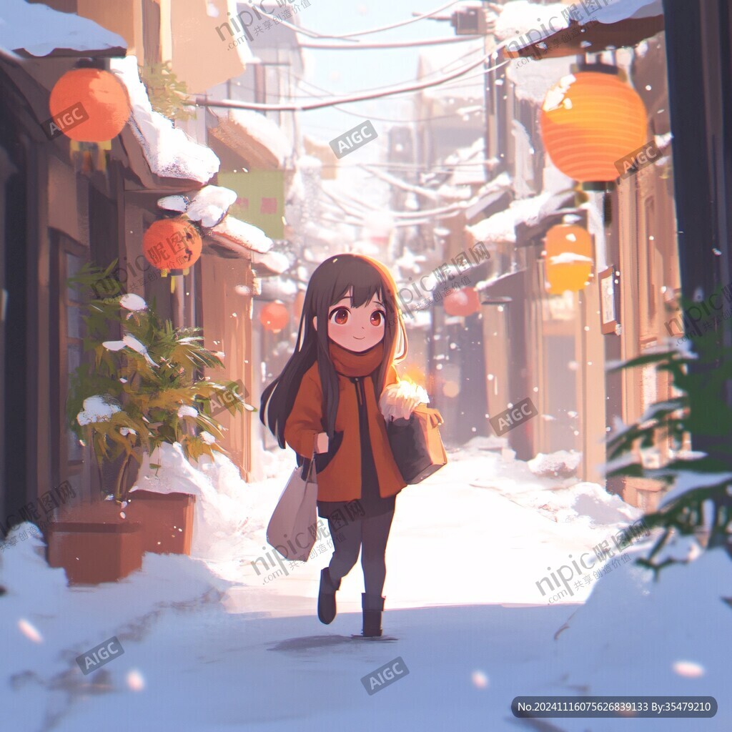 昏黄的雪景街道