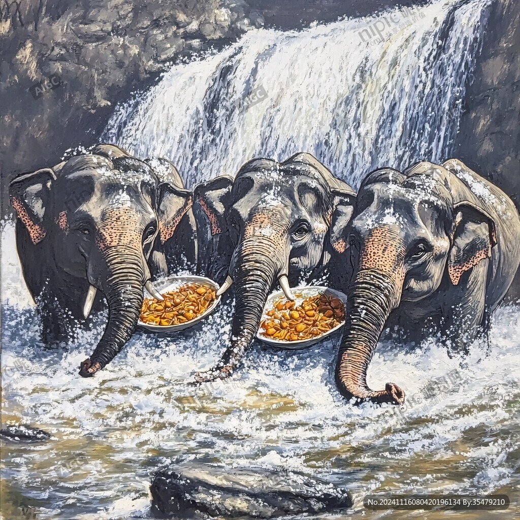 森林公园大象油画