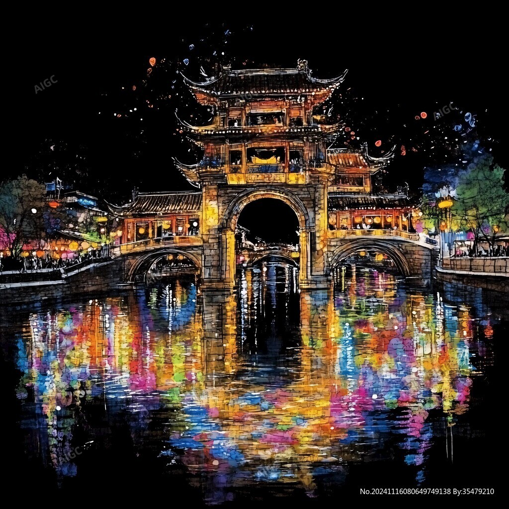 风雨桥插画