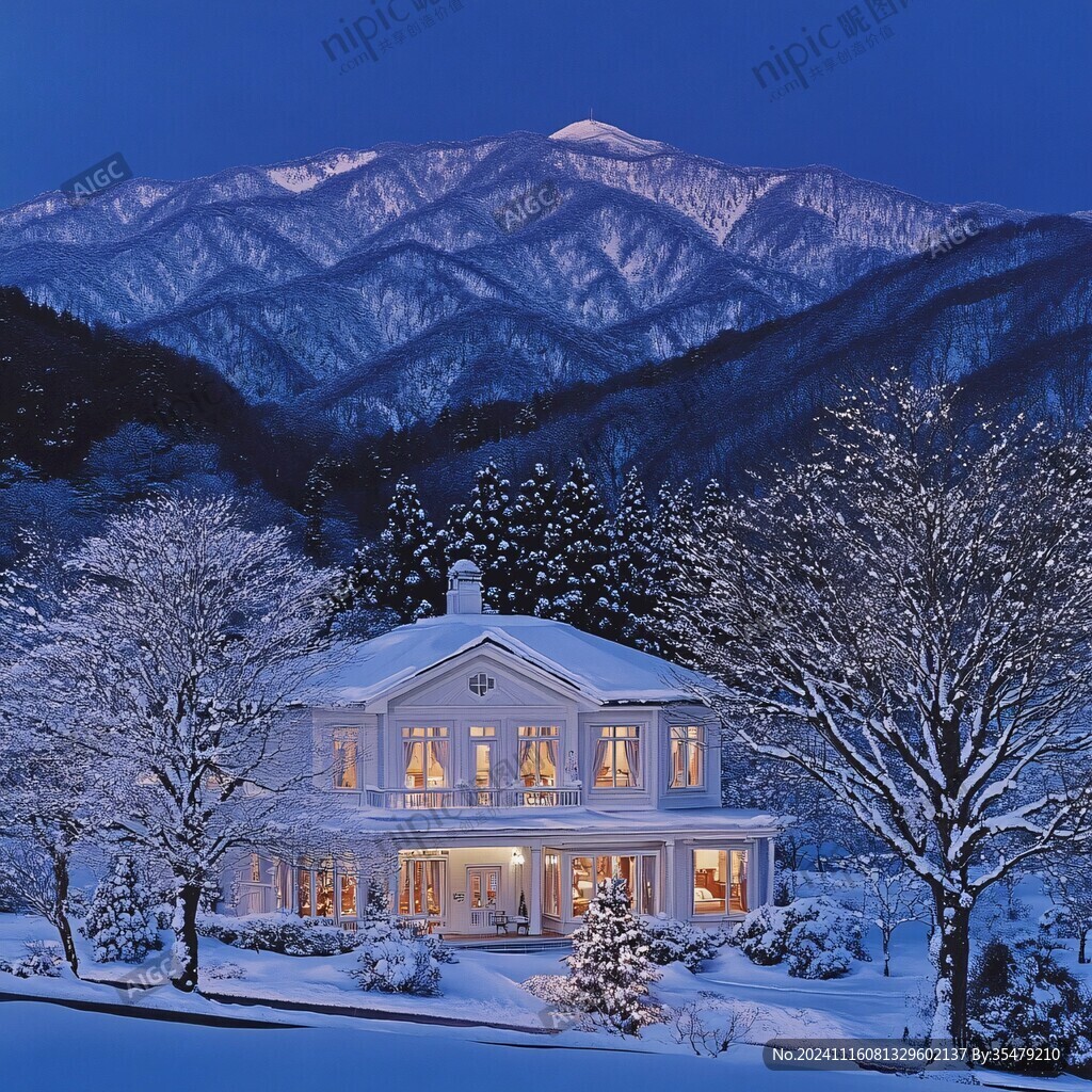 欧式别墅雪景