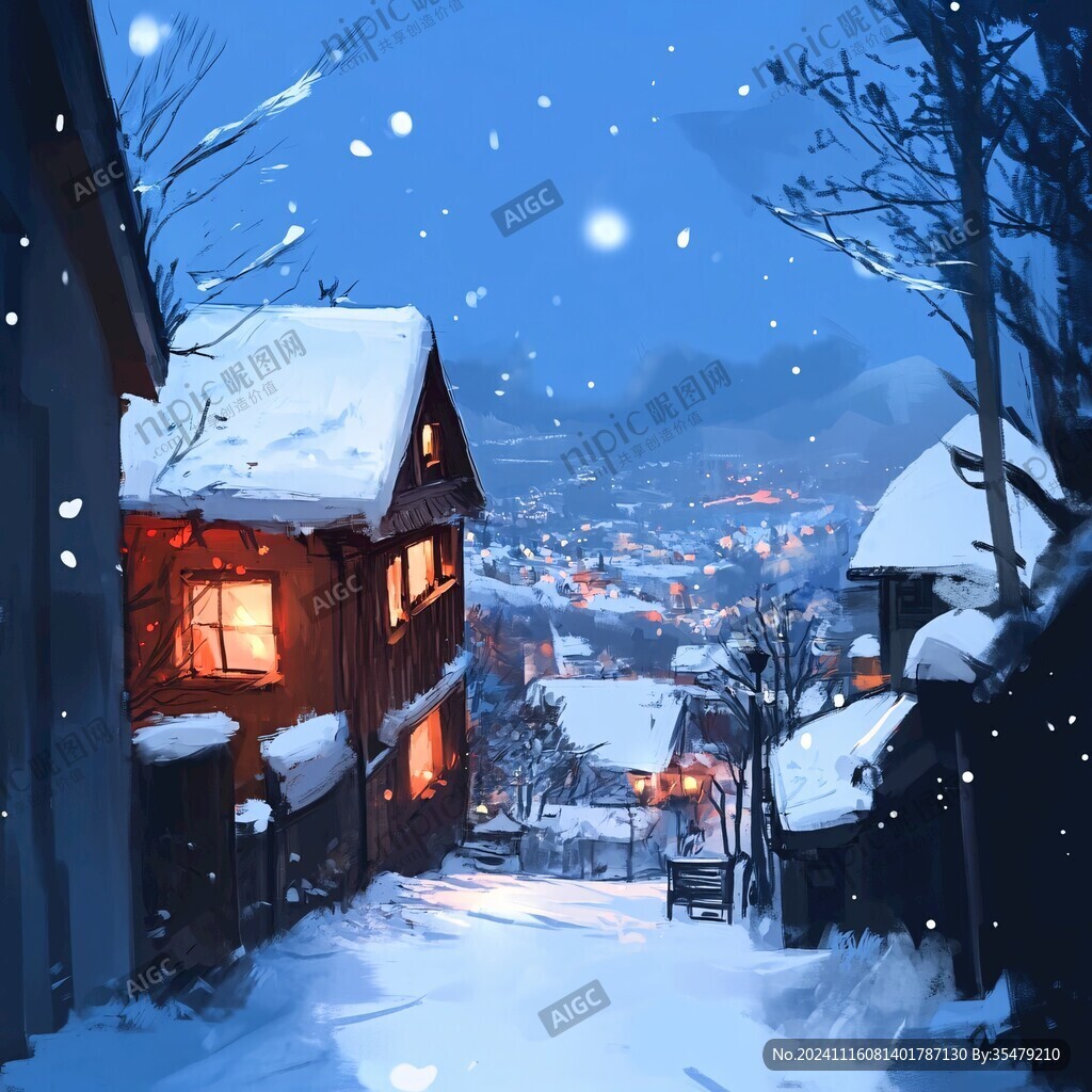 昏黄的雪景街道