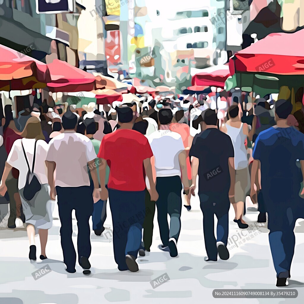 街道上熙熙攘攘的人群插画