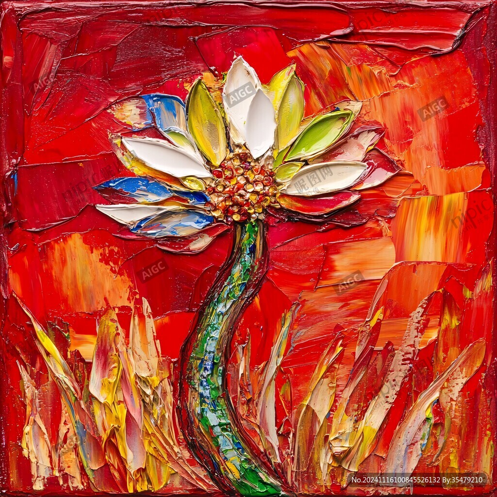 莲花油画
