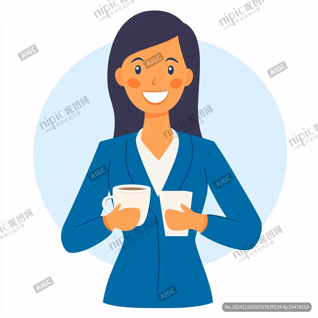 卡通喝奶茶的美女
