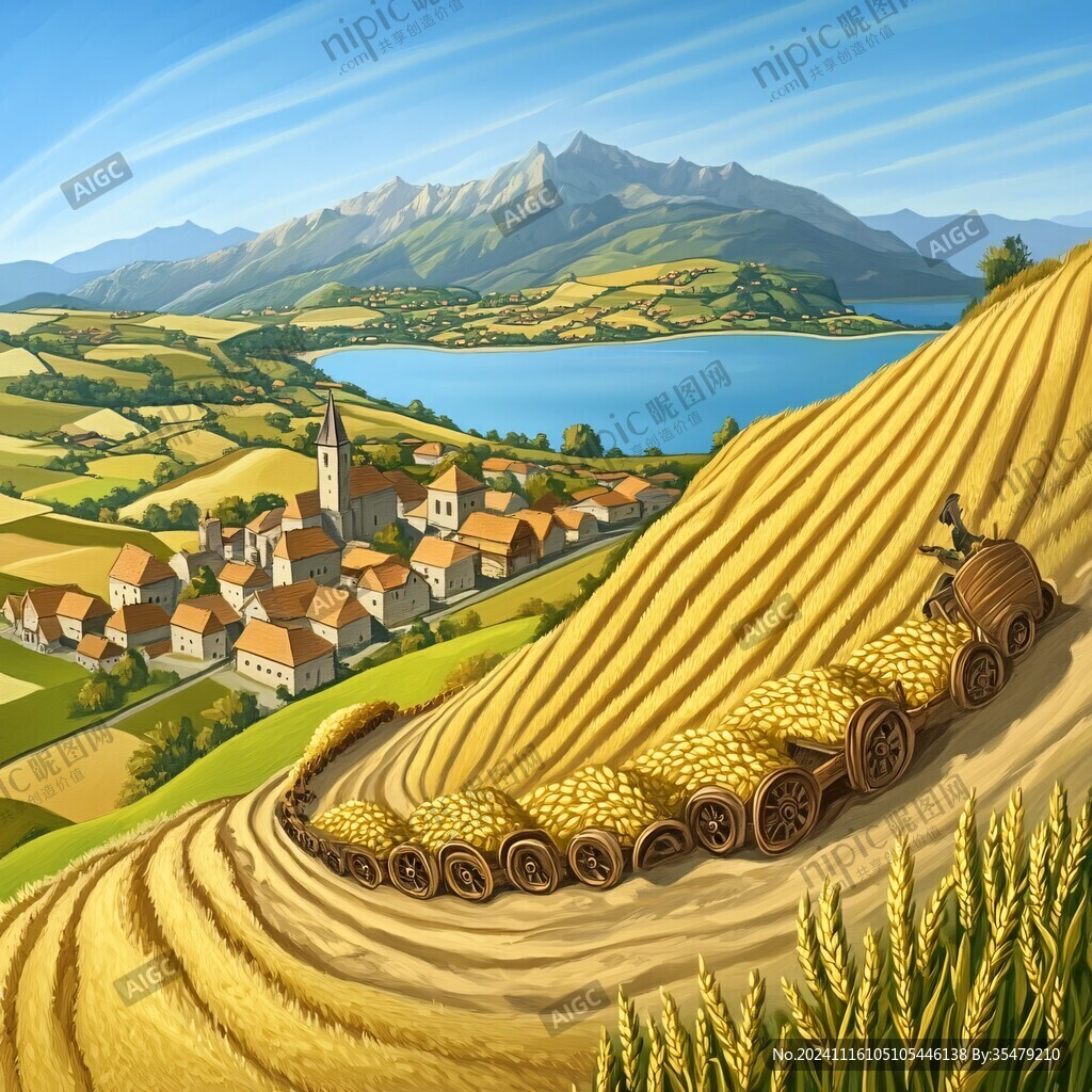 收割小麦插画