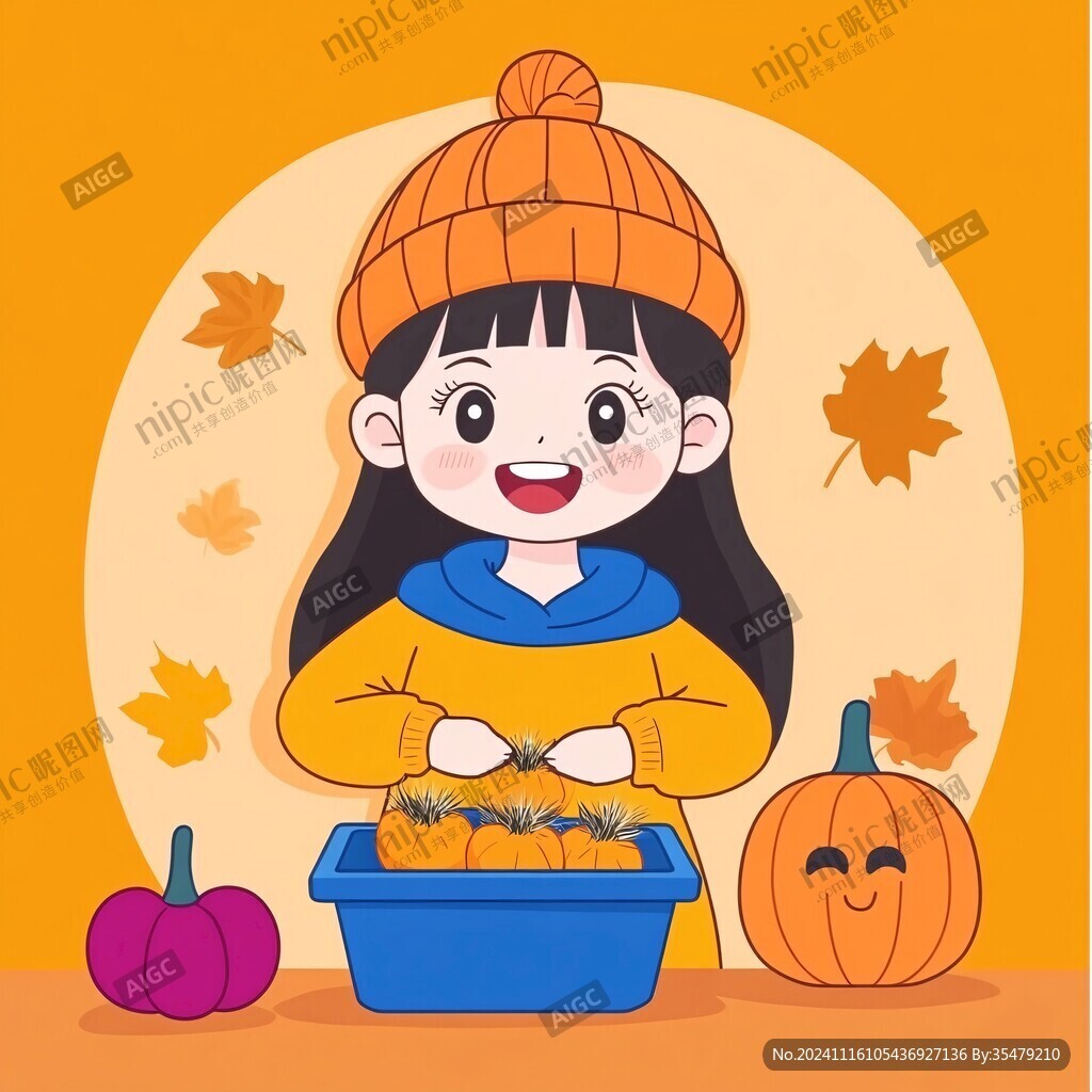 采摘女孩插画