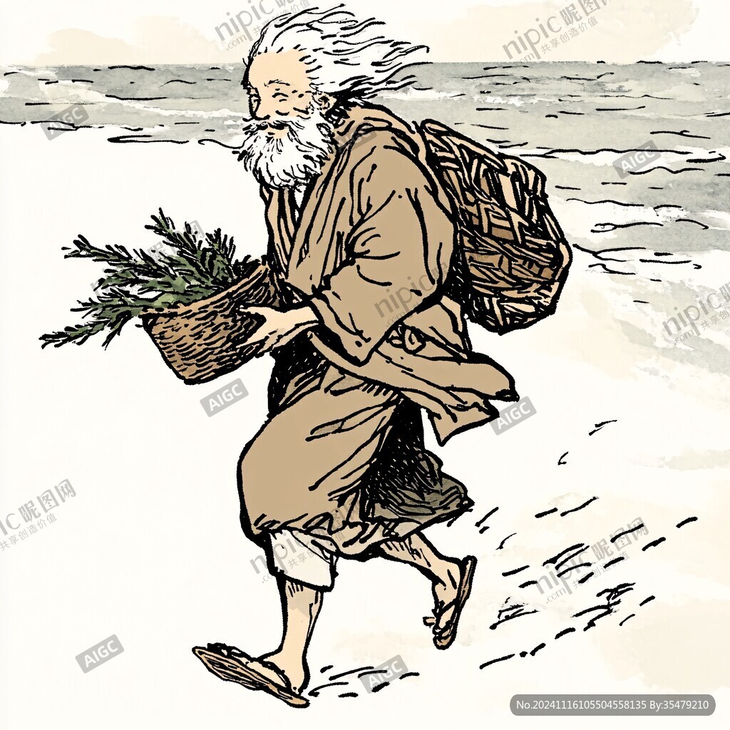 老翁采药人物插画
