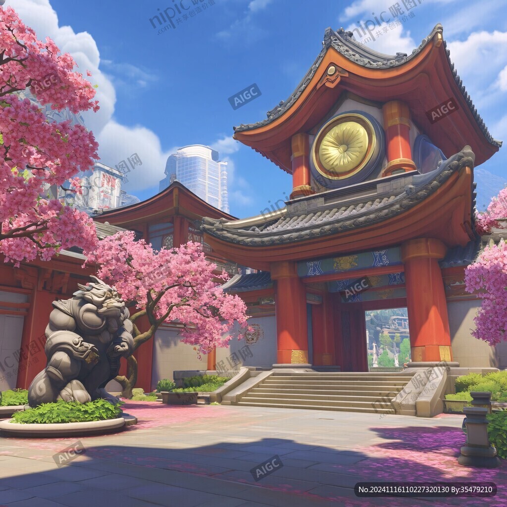 日本樱花庭院建筑