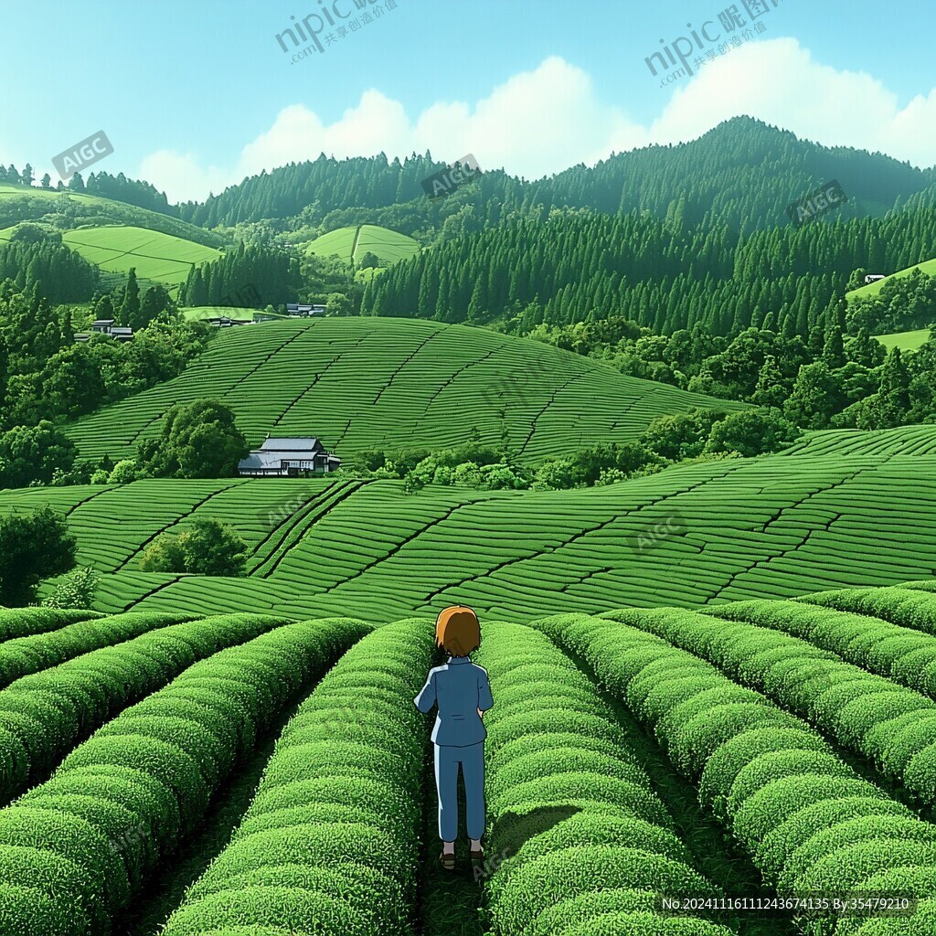 茶园风光插画