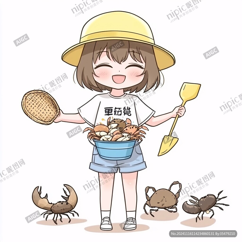 挖蛤蜊插画