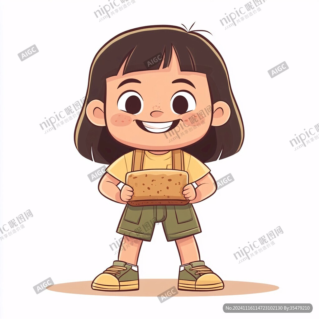 卡通小女孩吃卷饼