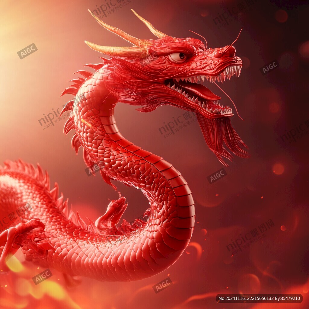 红色中国风龙手绘