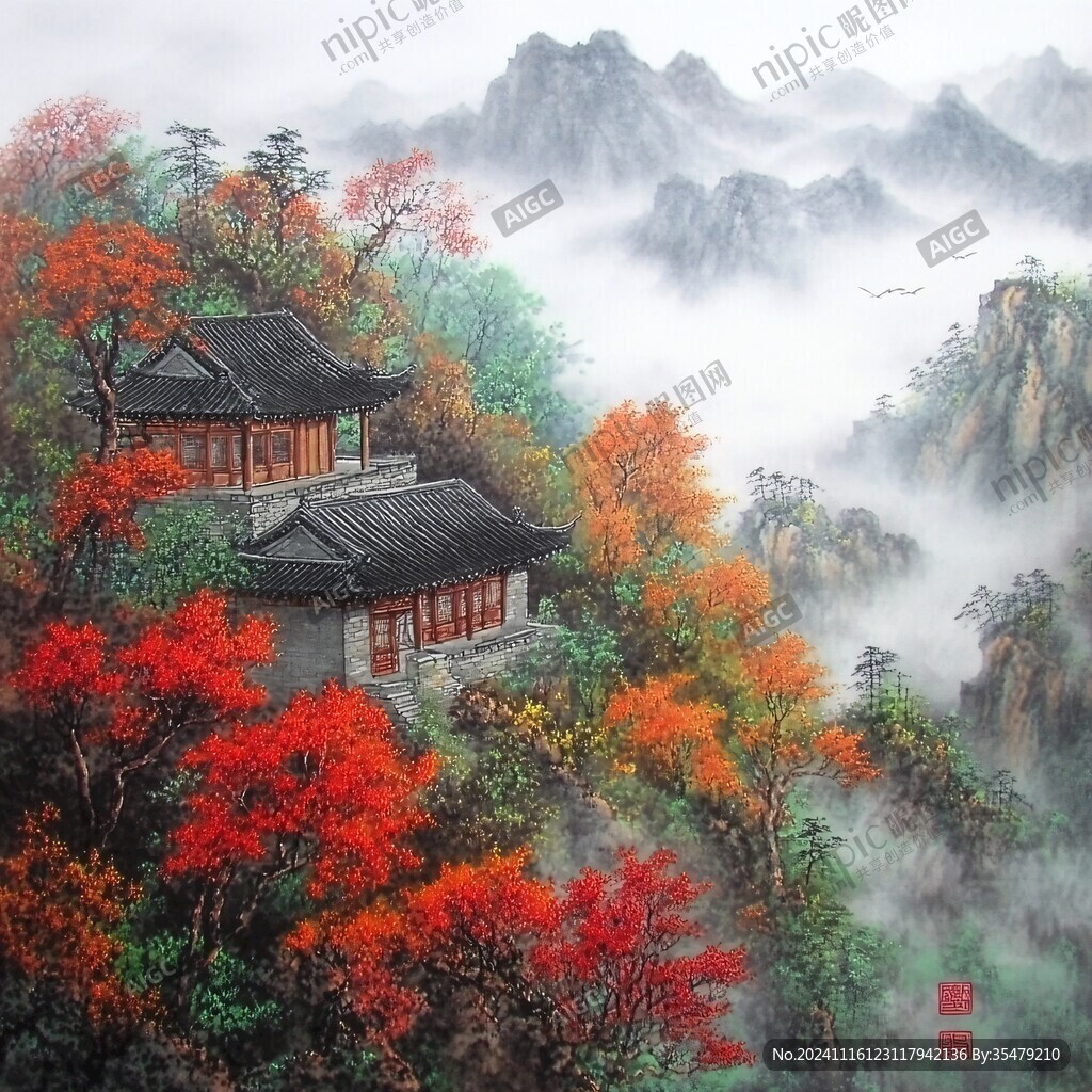 楼阁山水意境画