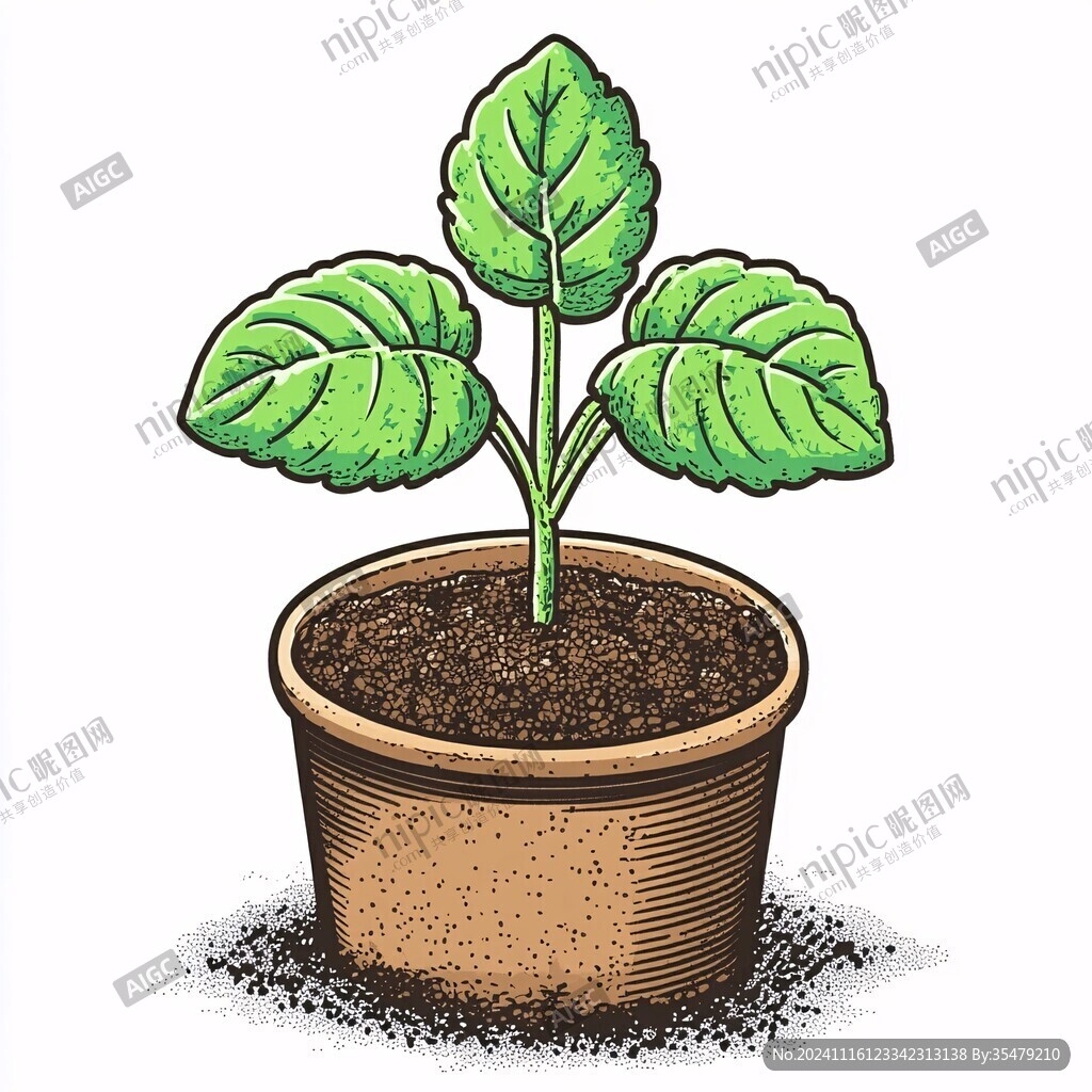 手绘绿植盆栽插画