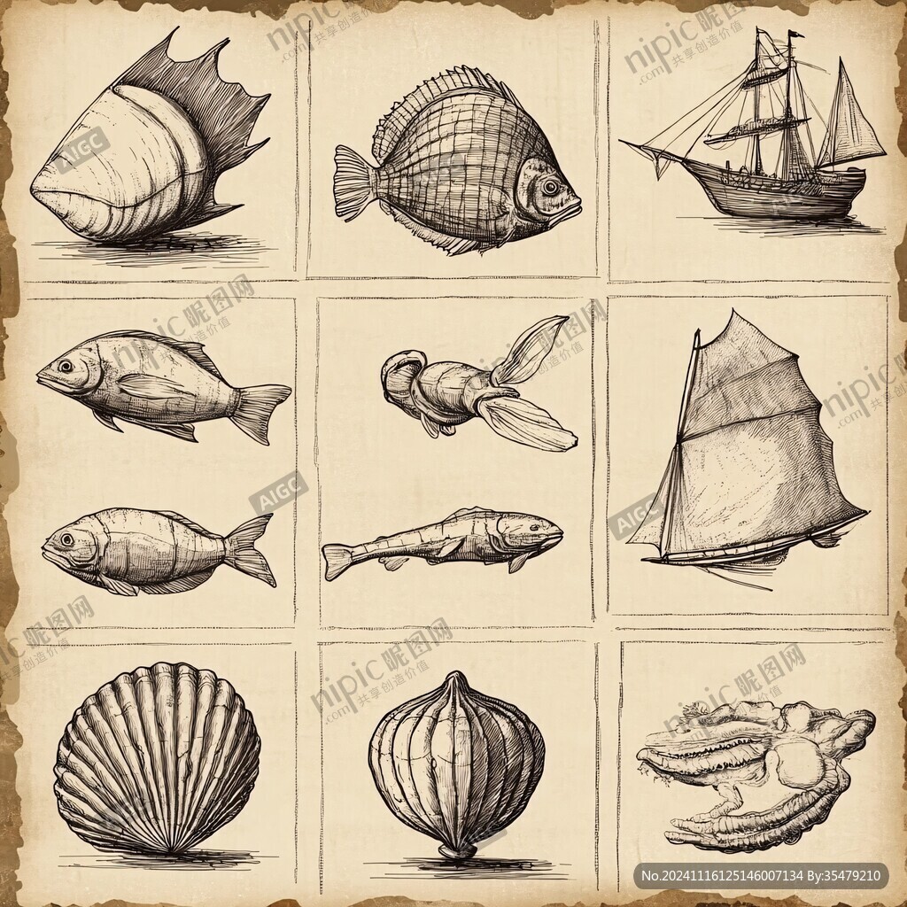 素描扇贝插画