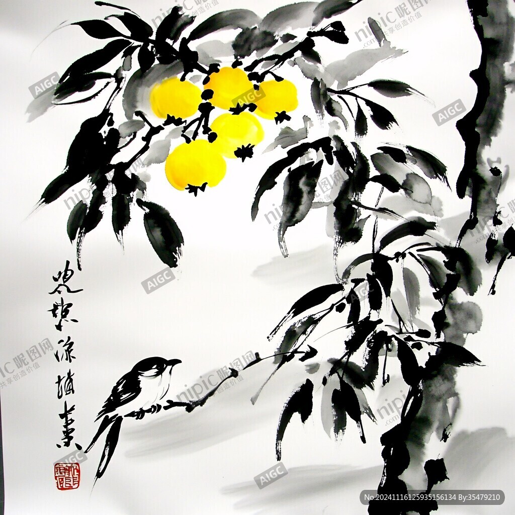 水墨枇杷画