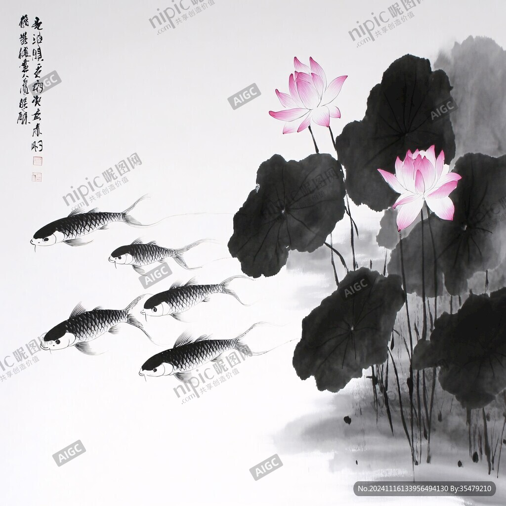 水墨鱼儿荷塘