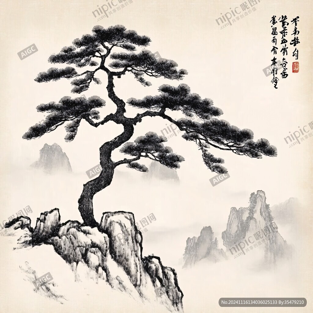 迎客松水墨画