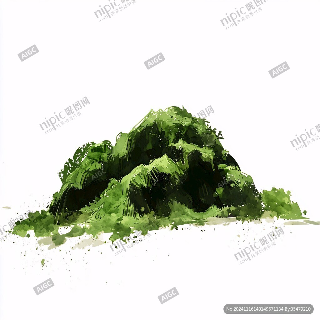 手绘青绿山